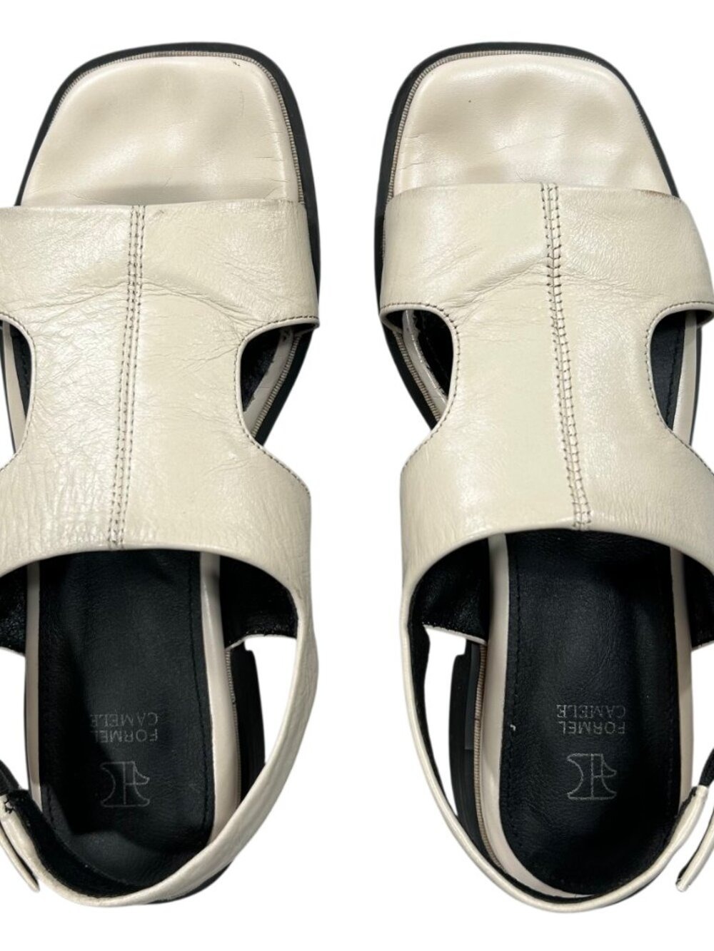 Formel Camele Cream Leather Open Toe Ankle Strap Sandals Size 5.5 - Picture 5 of 12